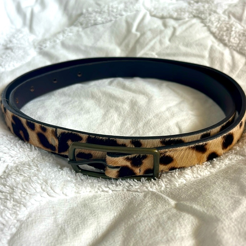 J crew genuine leather calf hair belt size large